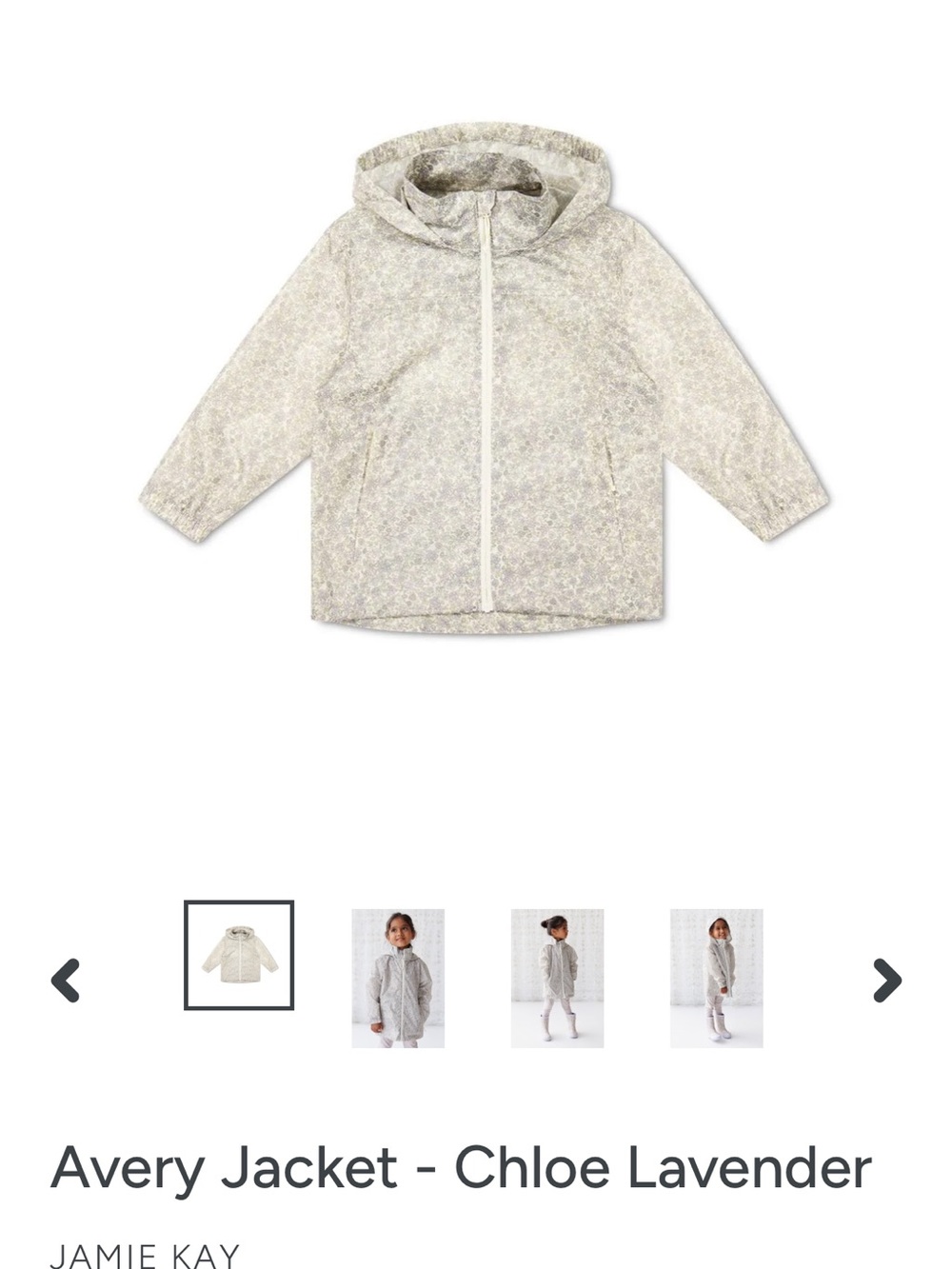 Jamie Kay Lightweight Hooded Jacket in Chloe Lavender Print